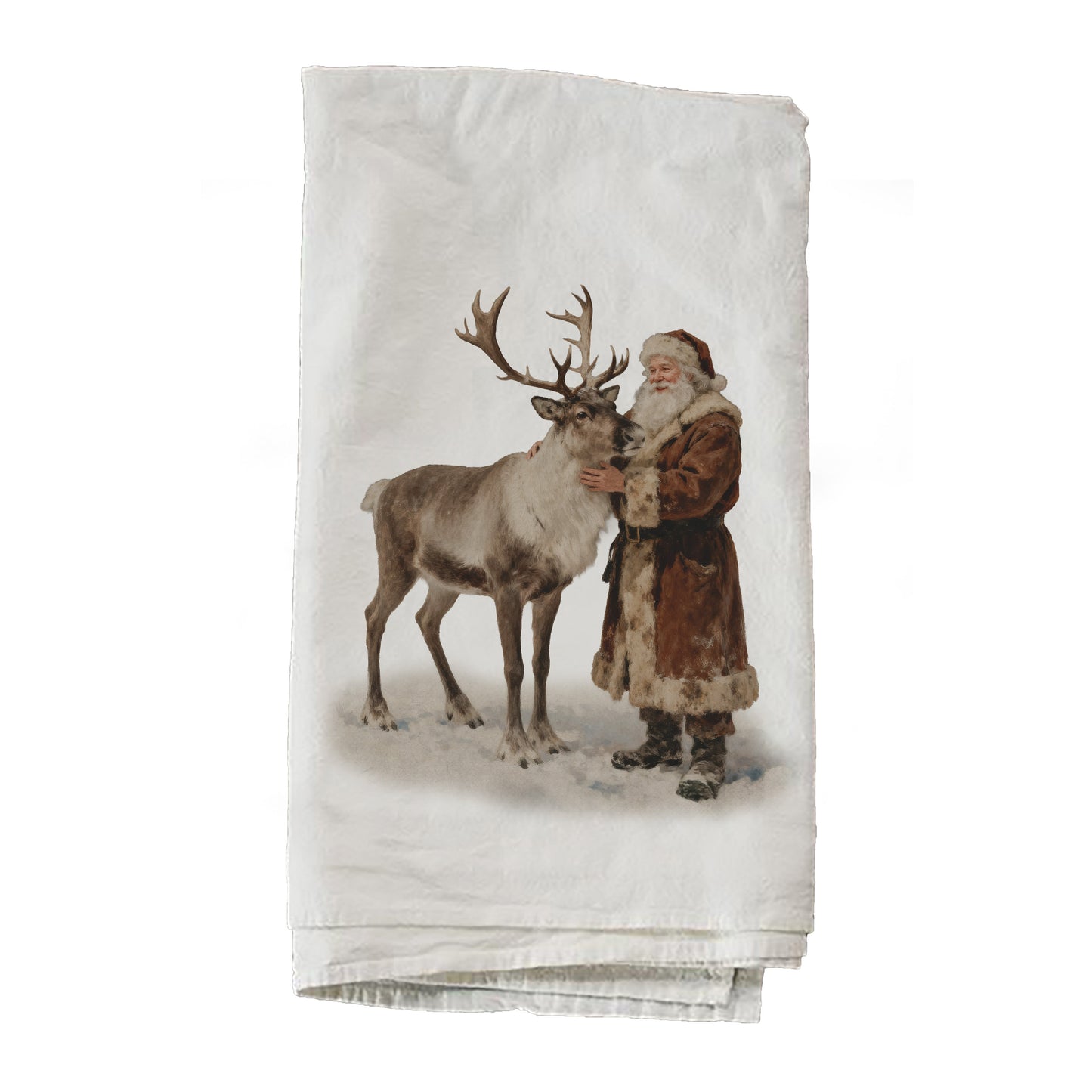 Santa Standing With Reindeer Towel