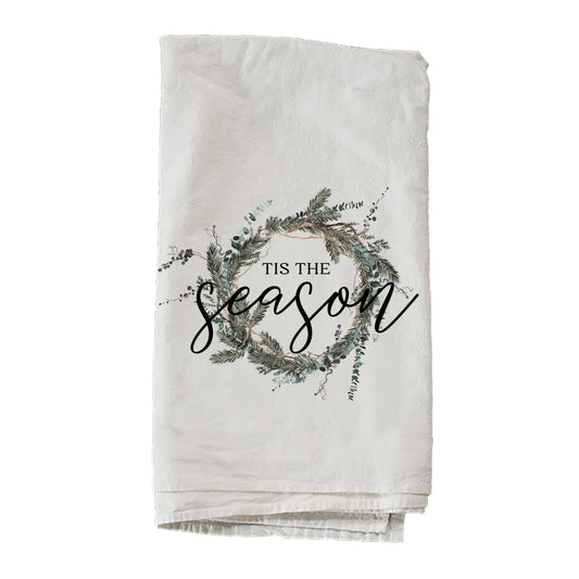 Tis The Season Green Wreath Towel