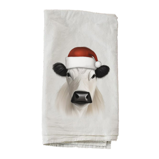 White Cow With Red Santa Hat Towel