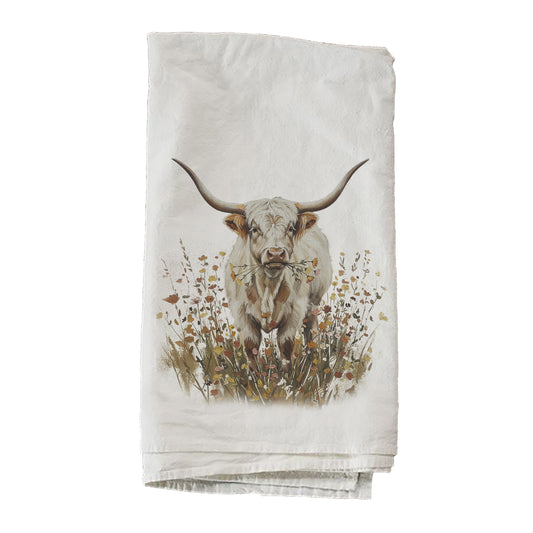 White Longhorn In Pasture Towel