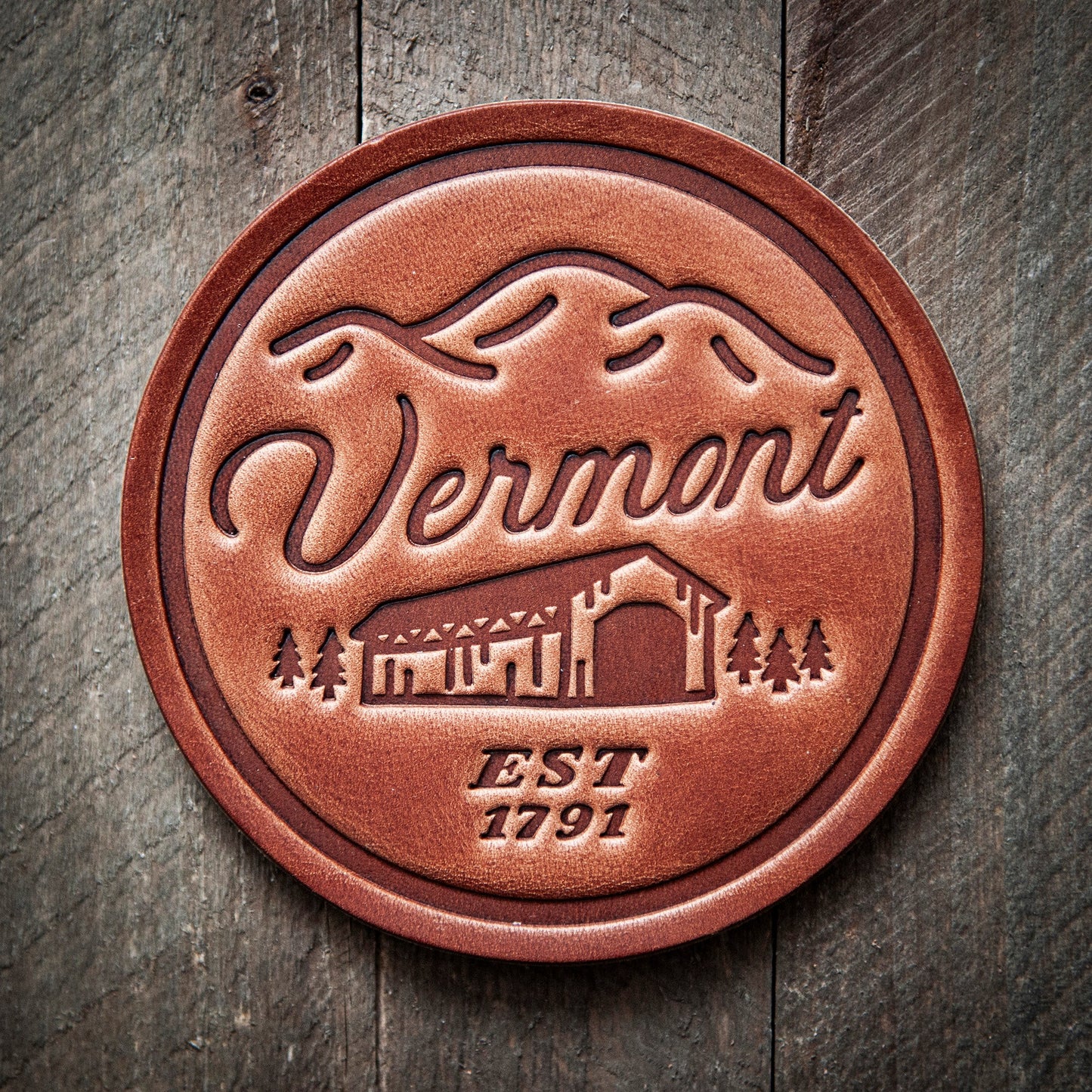 Vermont Covered Bridge Leather Coaster