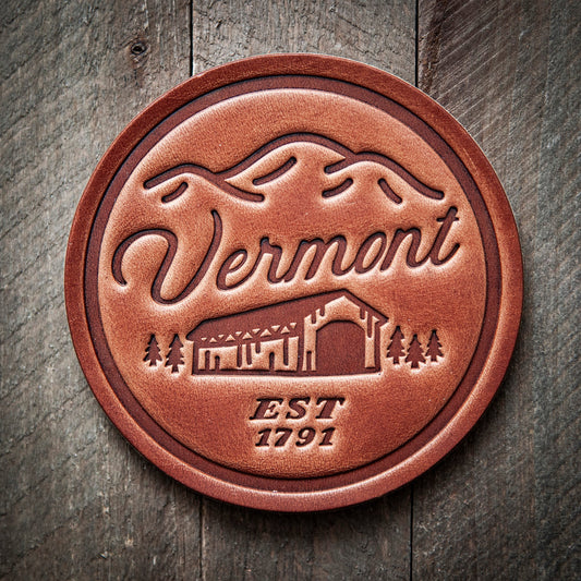 Vermont Covered Bridge Leather Coaster