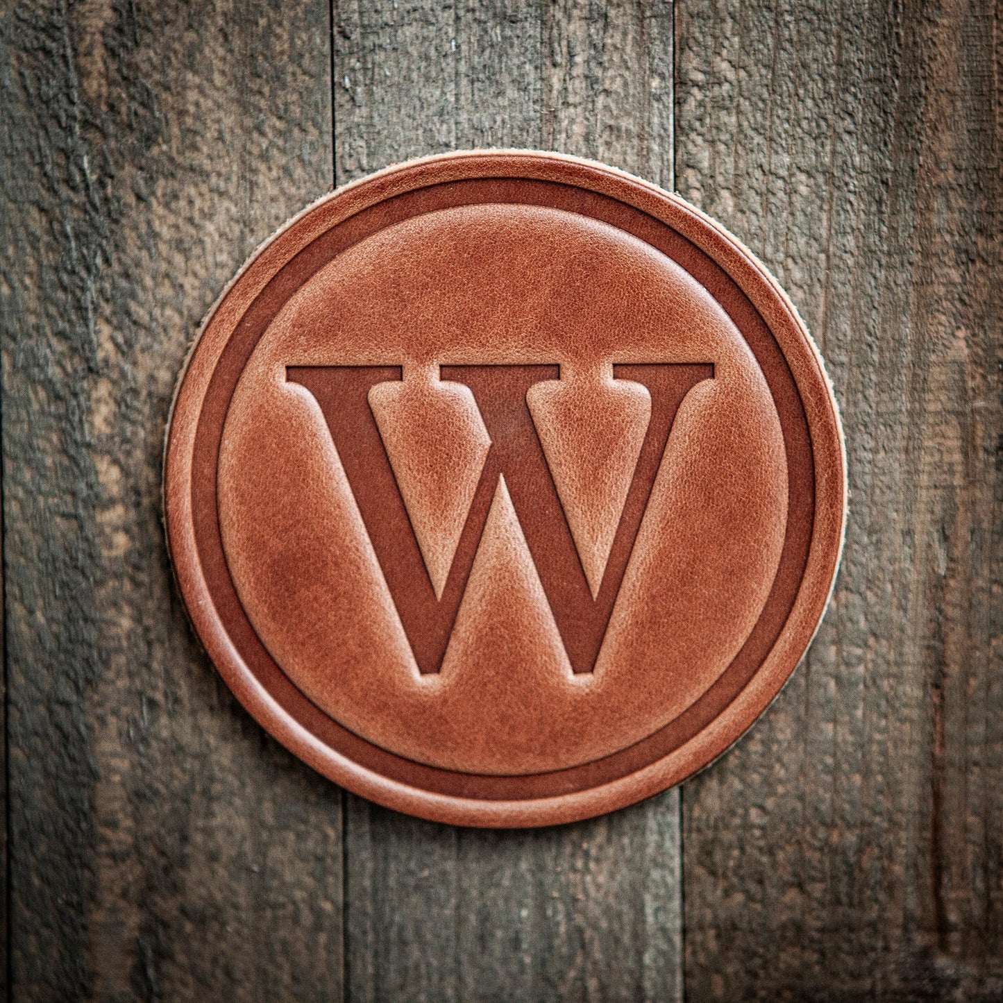 W Monogram Letter Leather Coaster