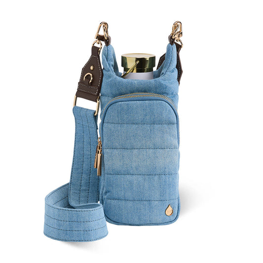 Light Denim HydroBag® with Gold Hardware and Denim overlaid Vegan Leather Strap