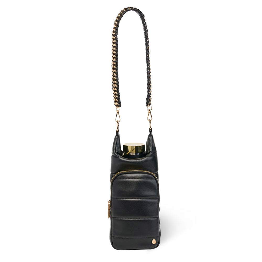 Black Vegan Leather Gold Chain Strap