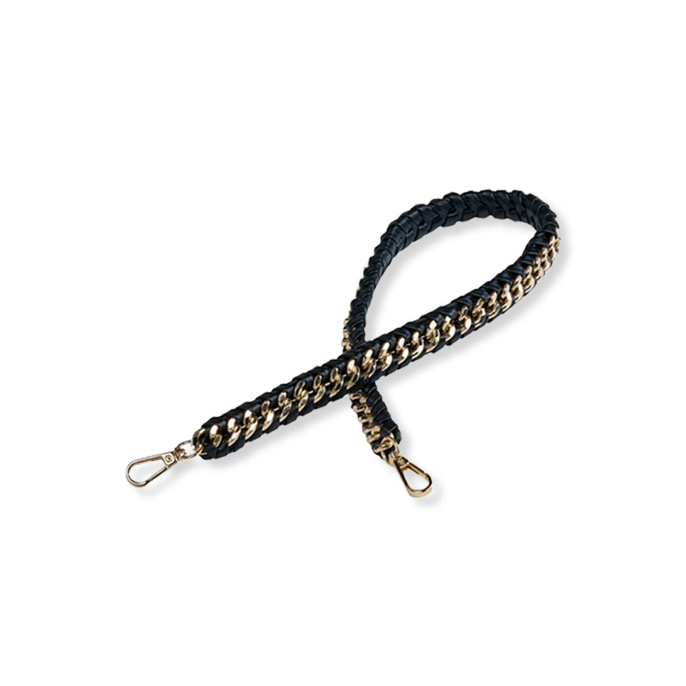 Black Vegan Leather Gold Chain Strap