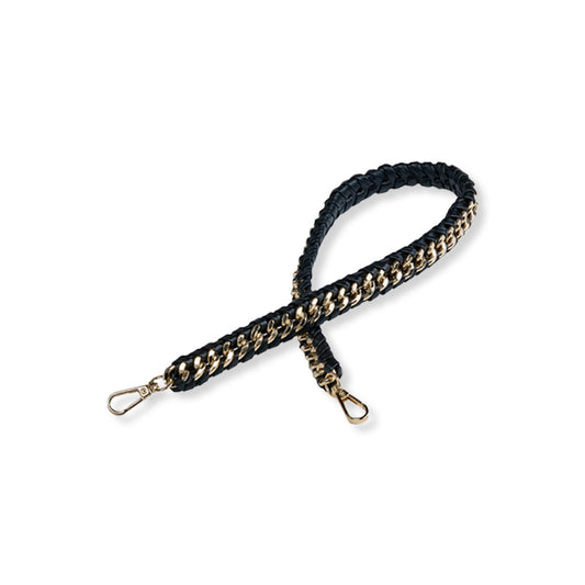 Black Vegan Leather Gold Chain Strap