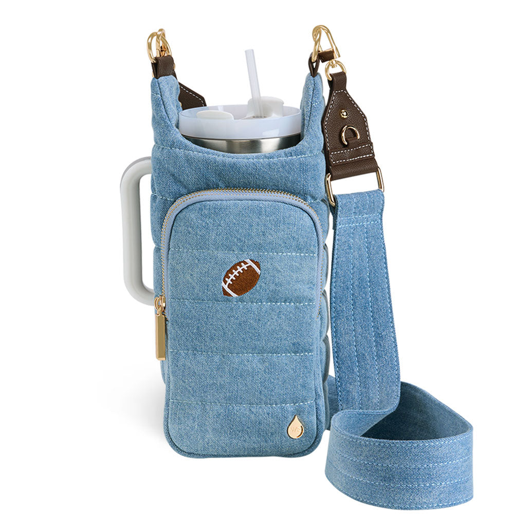 HydroBag® HANDLE®- Football Embroidery on Denim with Gold Hardware