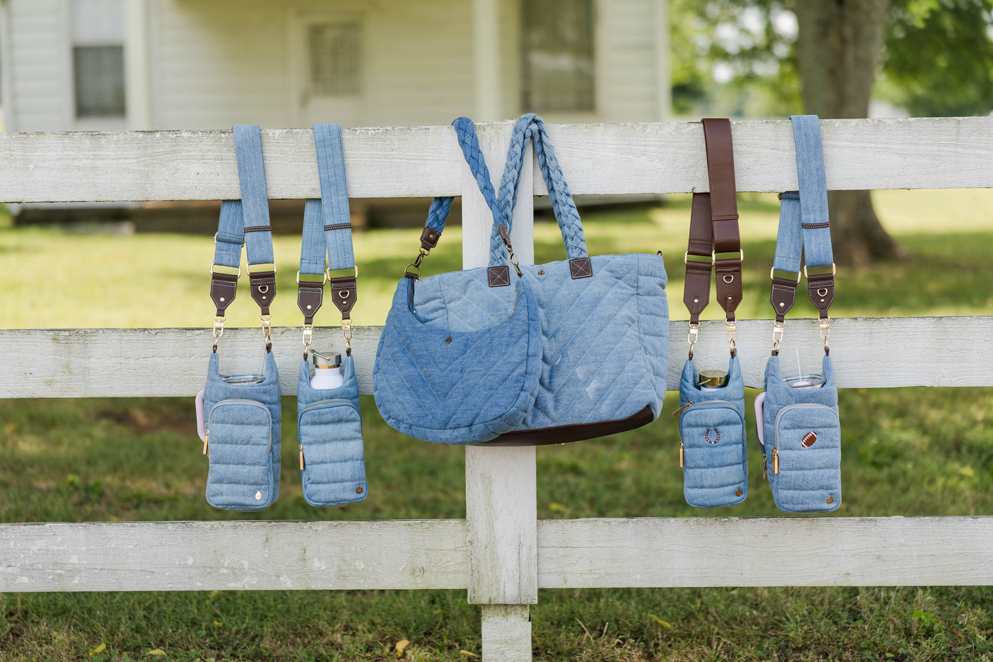HydroBag® HANDLE®- Football Embroidery on Denim with Gold Hardware