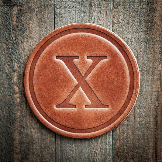X Monogram Letter Leather Coaster