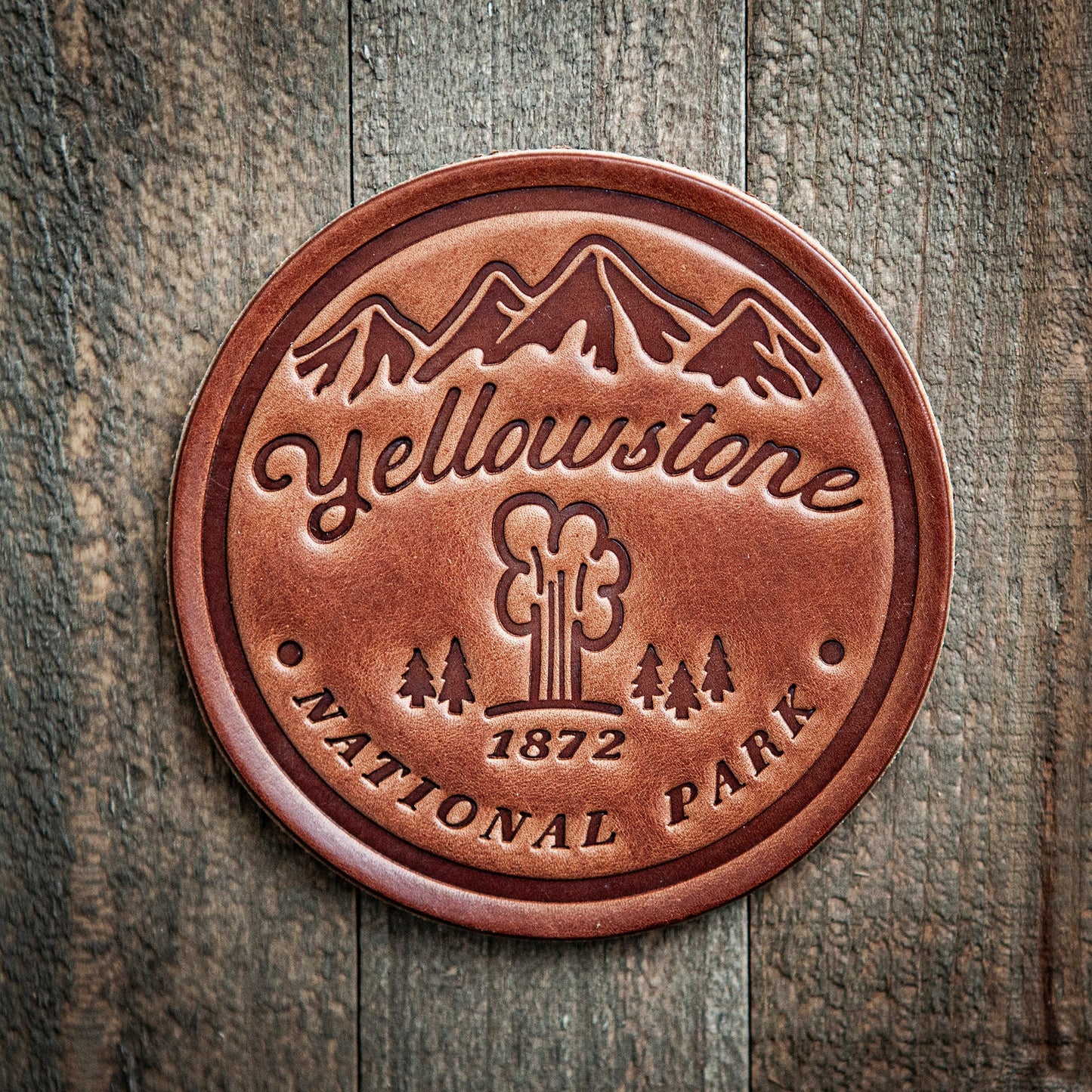 Old Faithful Yellowstone National Park Leather Coaster