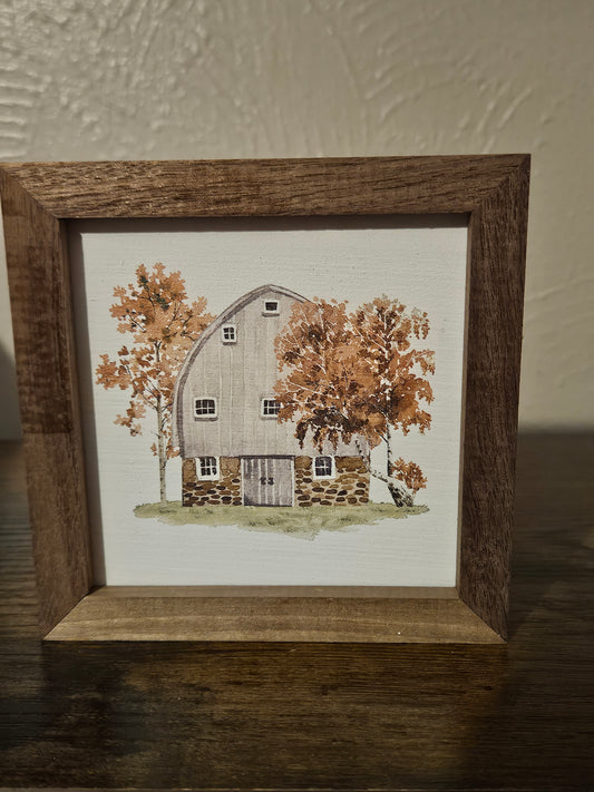 Watercolor White Barn in Early Autumn image 0