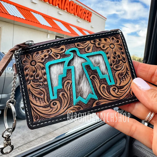 Dark Brown/Turquoise Thunderbird Keychain Wallet