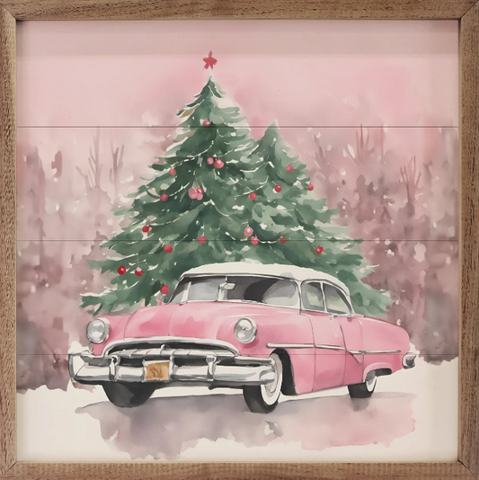 Pink Car With Christmas Trees image 0