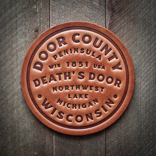 Door County Wisconsin Leather Coaster