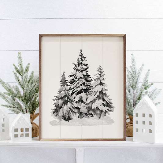 Grayscale Snowy Pines II image 0