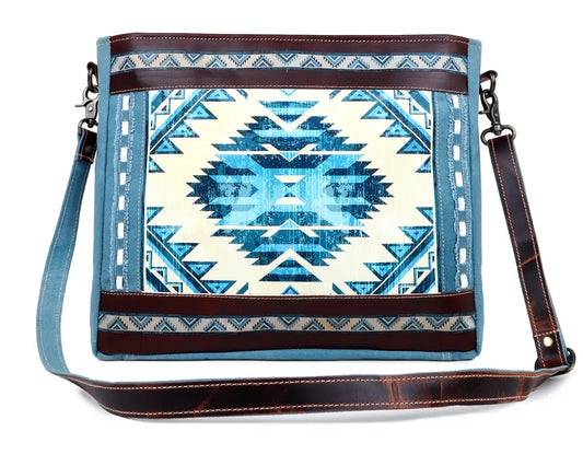 Blue Aztec Up-cycled Canvas & Genuine Leather Purse image 0