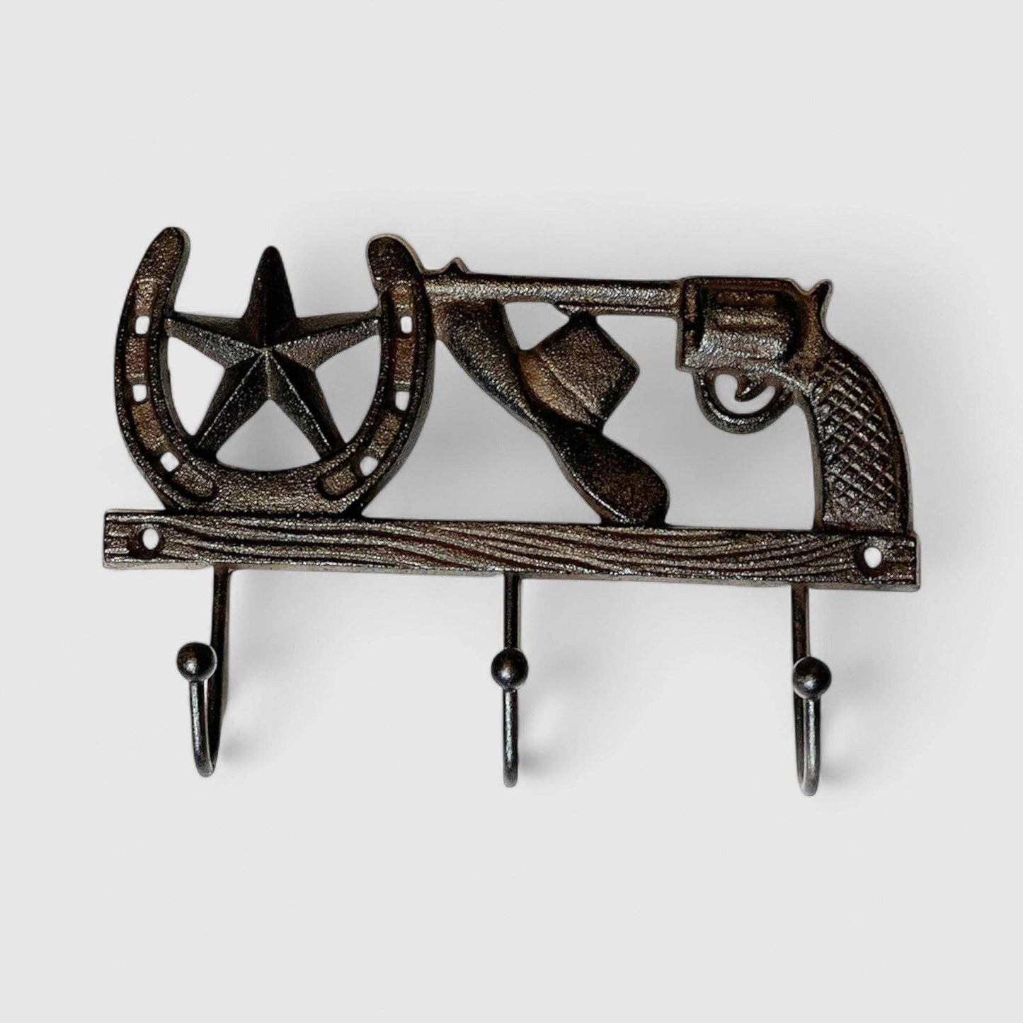 Cowboy 3-Hook Wall Rack, Cast Iron for Coats, Hats or Bags, 8.3"