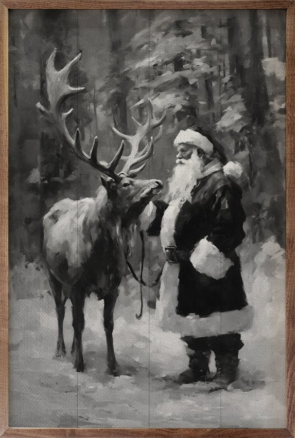 Santa And Reindeer BW image 0
