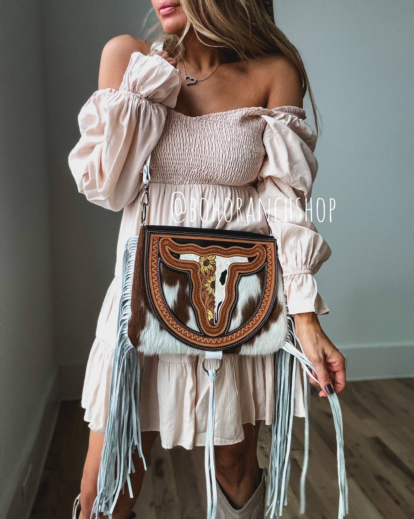 THE CAROLINE CROSSBODY Longhorn Cowhide Purse