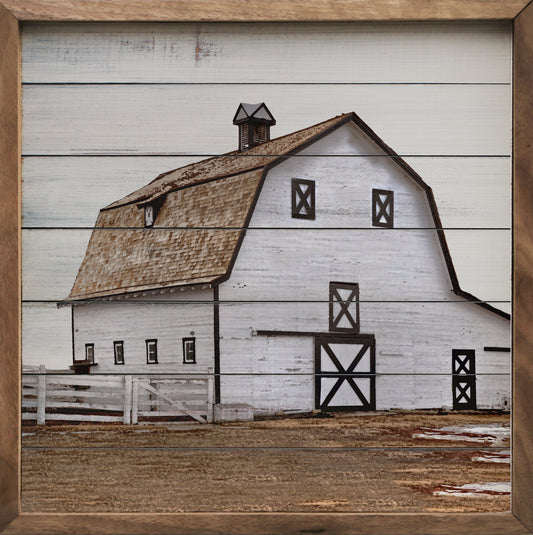 White Barn And Fence image 0