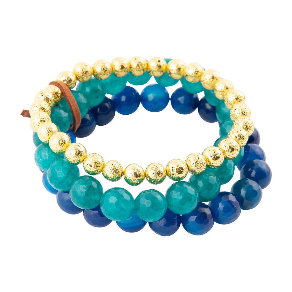 Argo Blue Jade Golden Stretch Bracelet Set