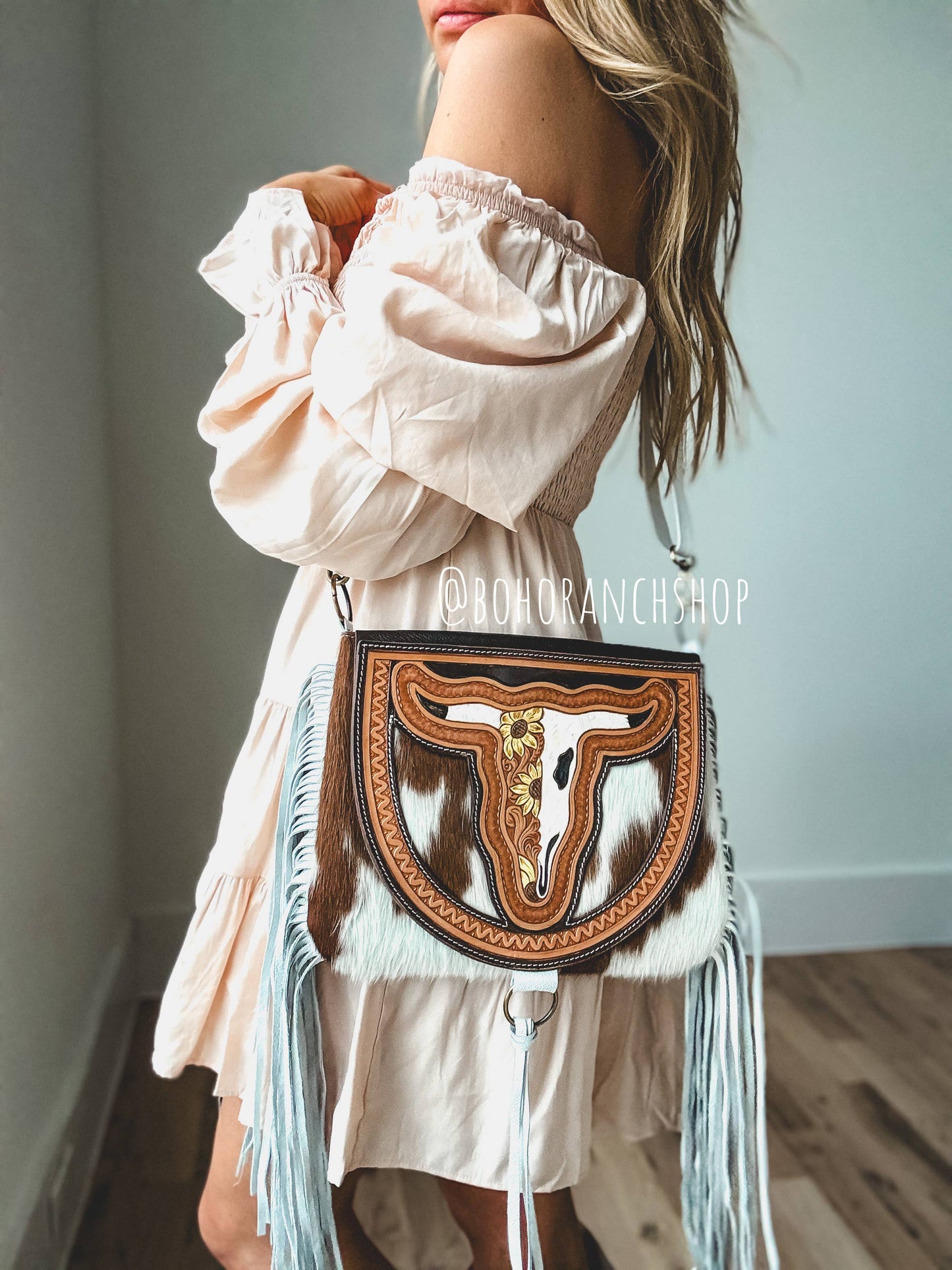 THE CAROLINE CROSSBODY Longhorn Cowhide Purse