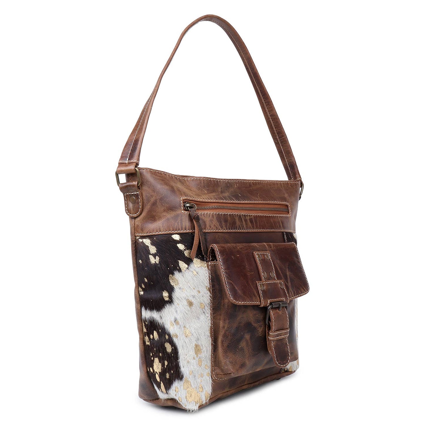 Brown/Gold Leather Shoulder Bag