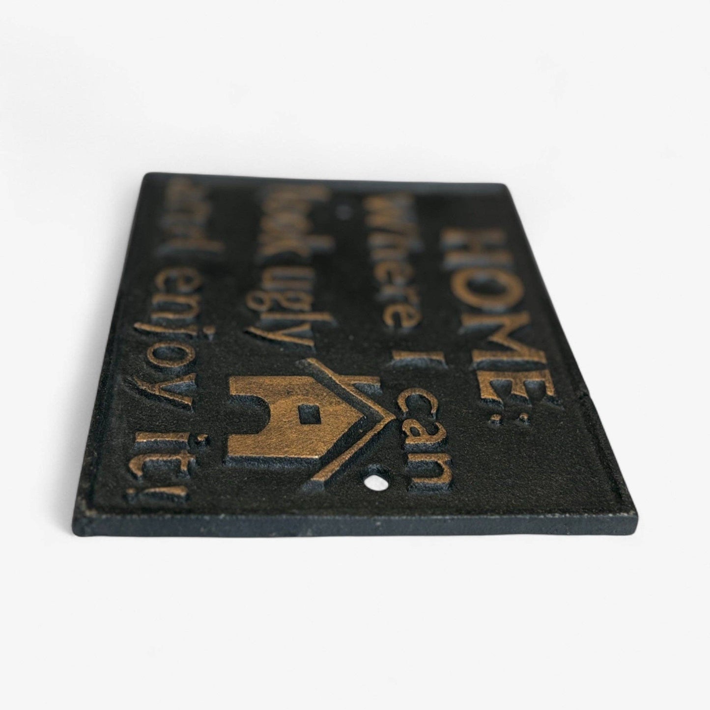 Home Quote Cast Iron Wall Sign, Black and Gold Kitchen Decor