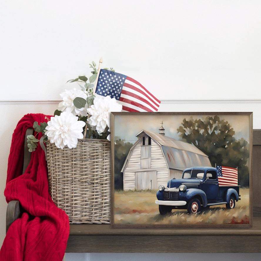American Blue Truck With Barn image 1