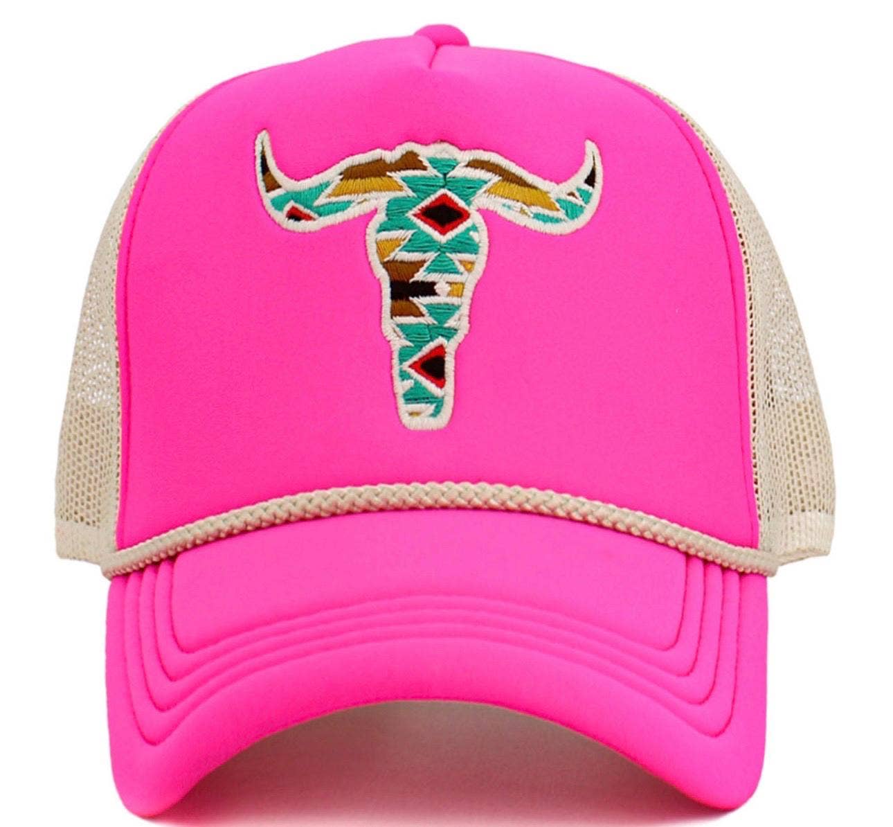 STEER AZTEC HAT Longhorn embroidered cowboy hat western: TURQUOISE