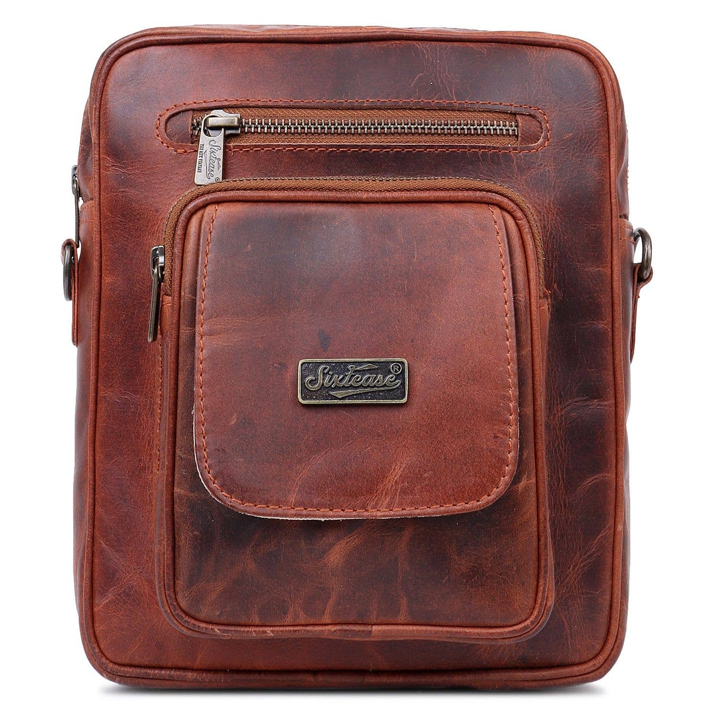 Genuine Leather Crossbody Bag - Chestnut Brown
