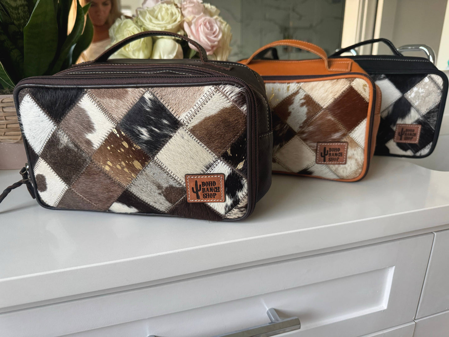 Genuine Leather Cowhide Cosmetic Travel Bag