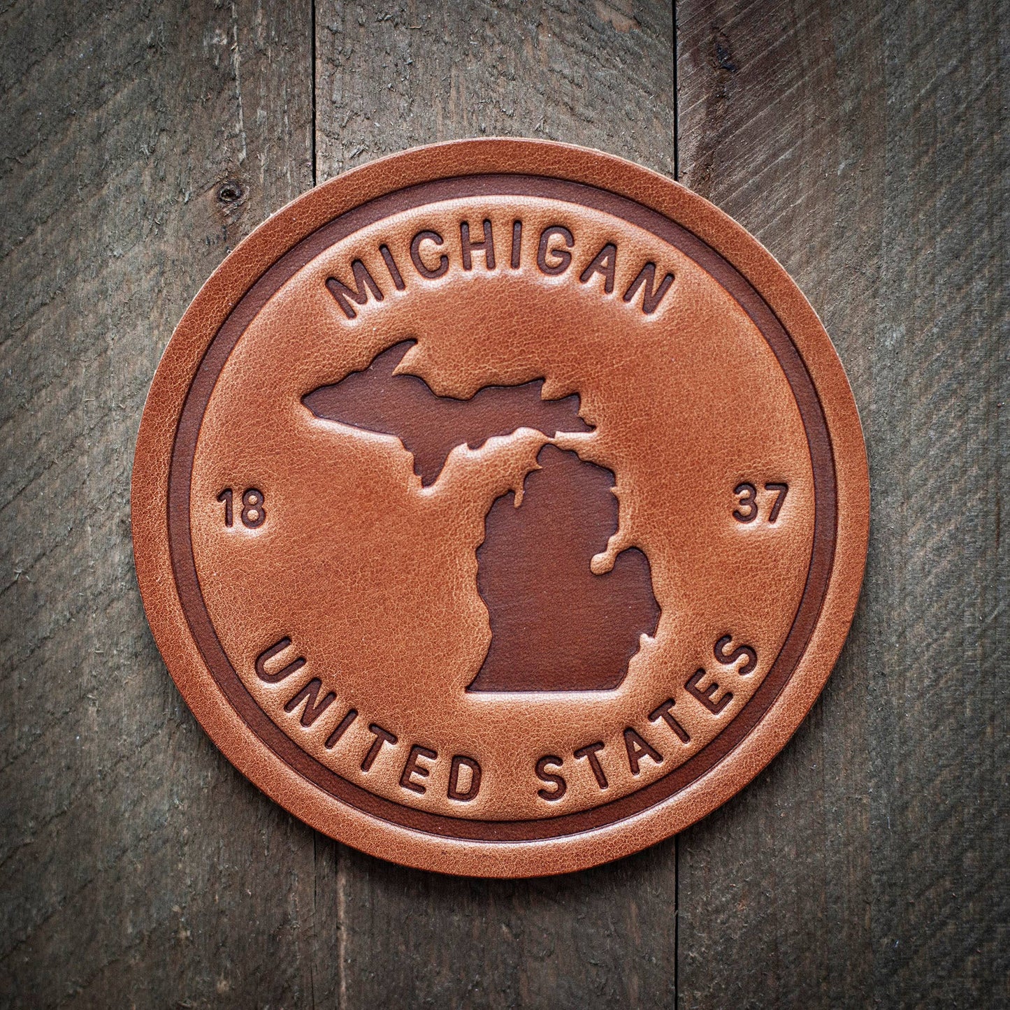 Michigan State Silhouette Leather Coaster