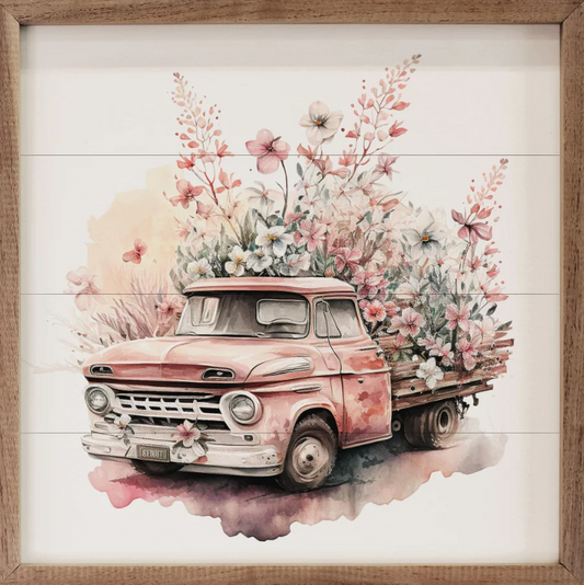Pink Truck With Flat Box Flowers image 0