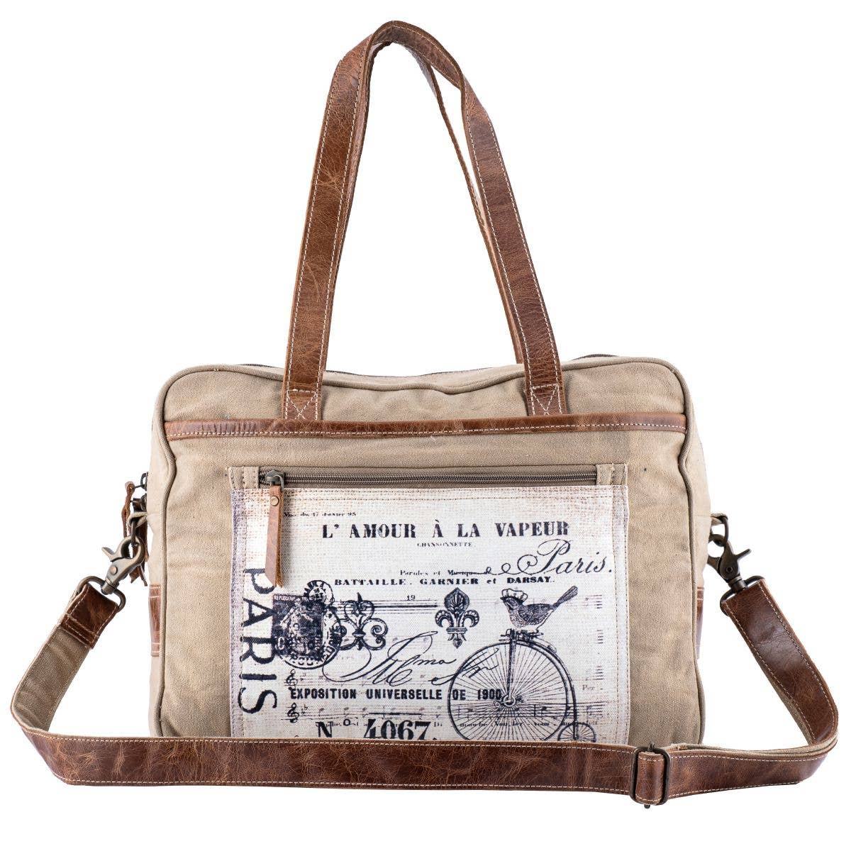 Paris Up-cycled Canvas & Genuine Leather Messenger Bag