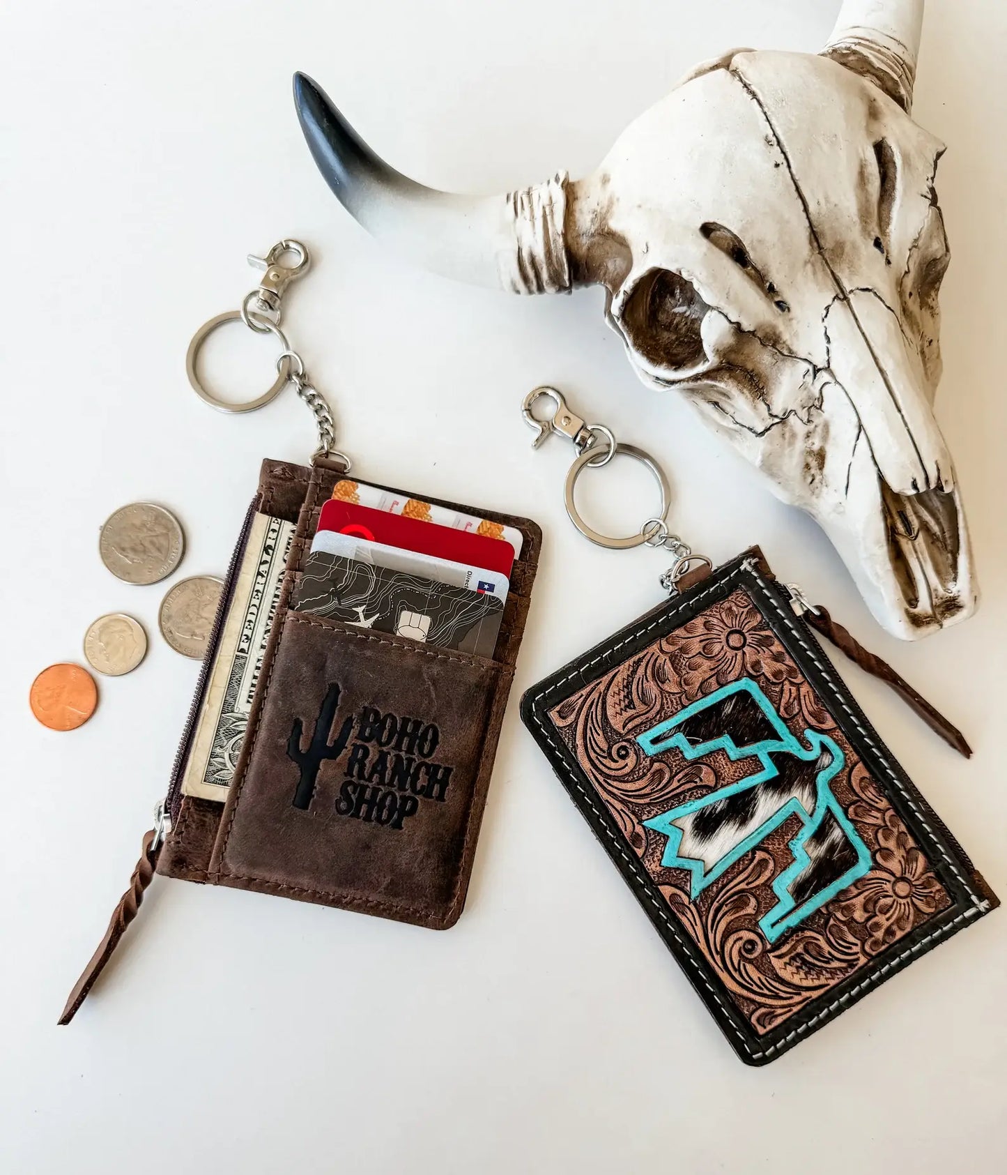 Dark Brown/Turquoise Thunderbird Keychain Wallet