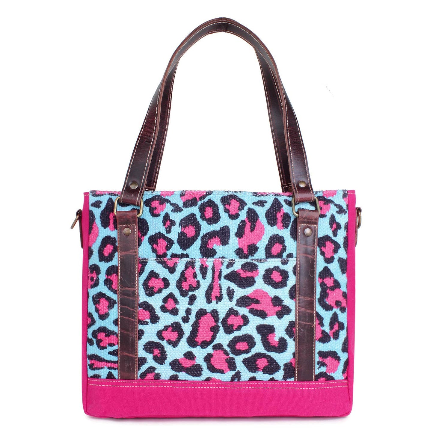 Pink Leopard Up-cycled Canvas & Genuine Leather Tote Bag
