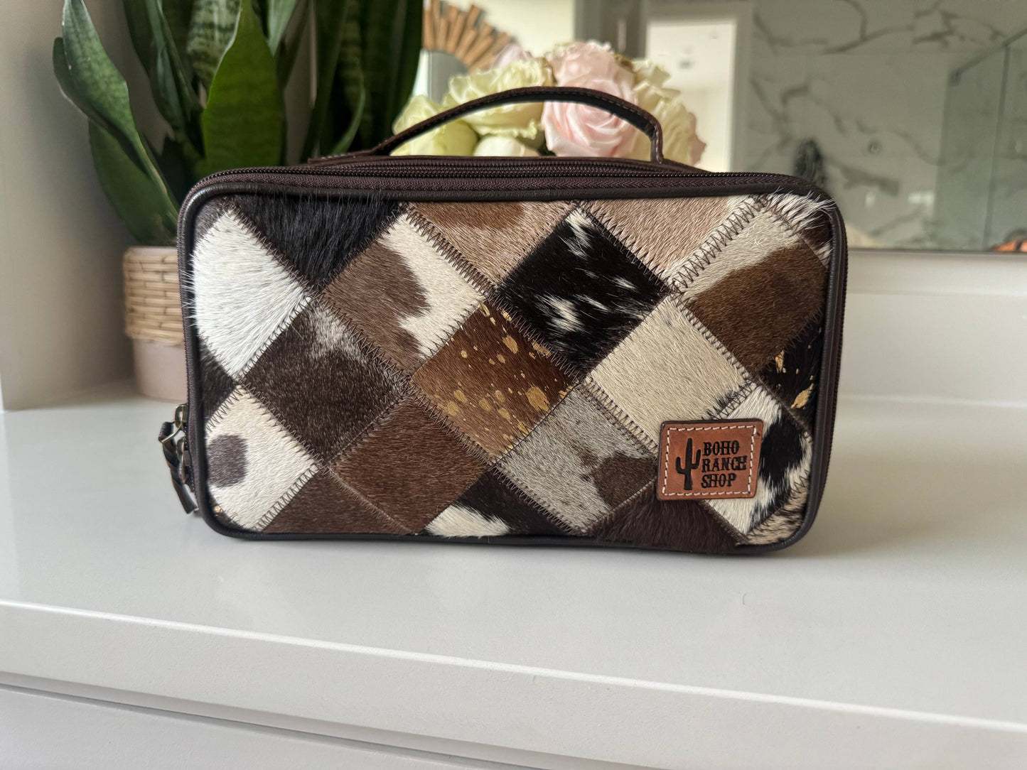 Genuine Leather Cowhide Cosmetic Travel Bag