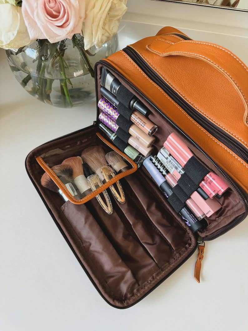 Genuine Leather Cowhide Cosmetic Travel Bag