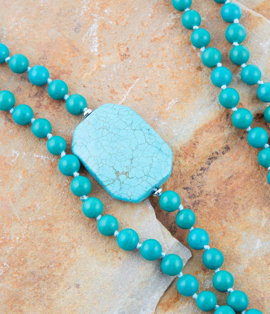 Blue Turquoise Magnesite Stone Knotted Necklace