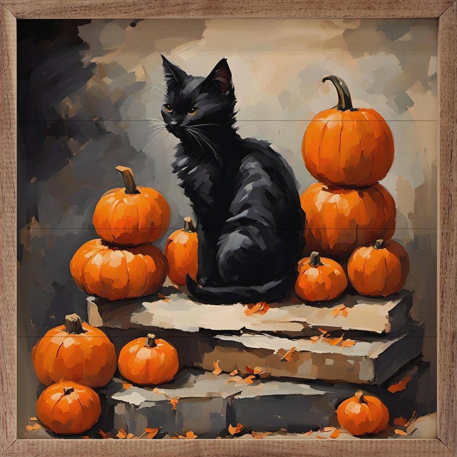Black Cat With Pumpkin Stack image 0