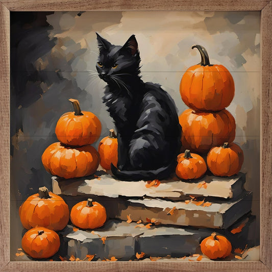 Black Cat With Pumpkin Stack image 0