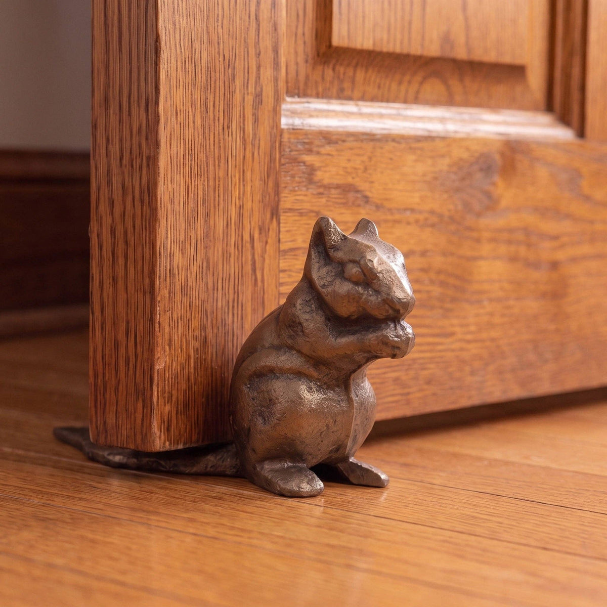 Squirrel Door Stop, Antique Gold Cast Iron, 7.5"