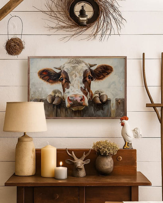 Cow On The Fence By Petals Prints Design image 0