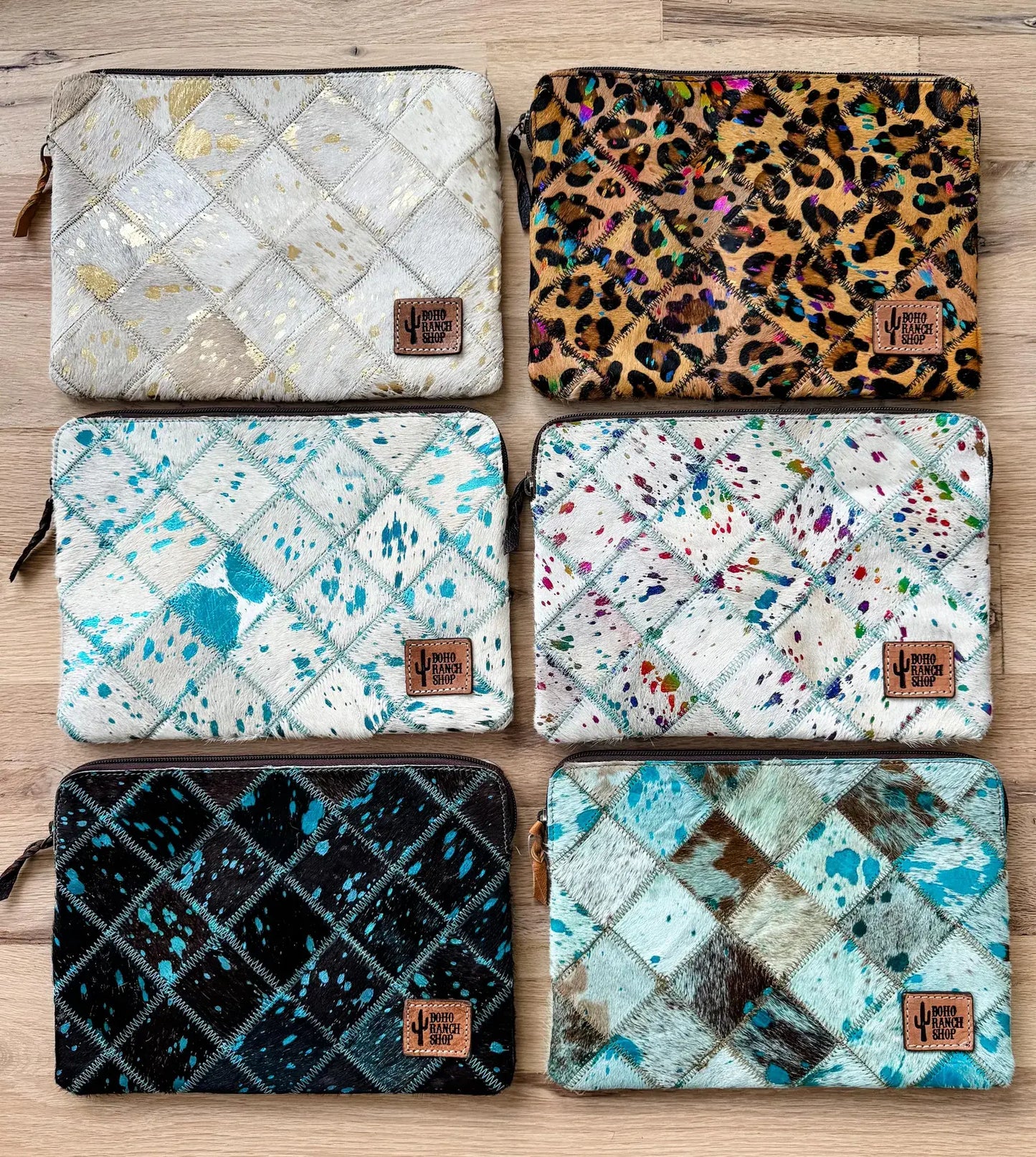 Cowhide Laptop Sleeve LARGE - PINK/SILVER