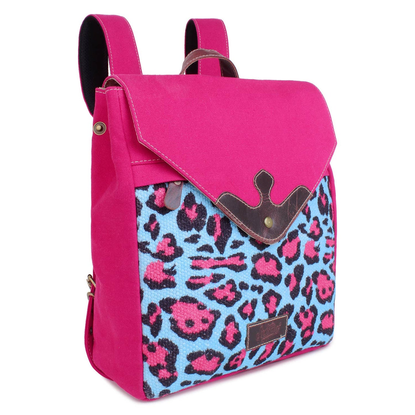 Pink Leopard Up-cycled Canvas / Genuine Leather Backpack