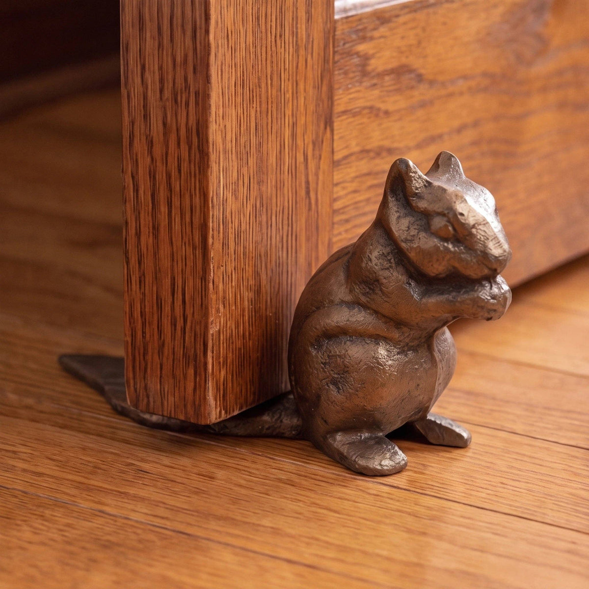 Squirrel Door Stop, Antique Gold Cast Iron, 7.5"