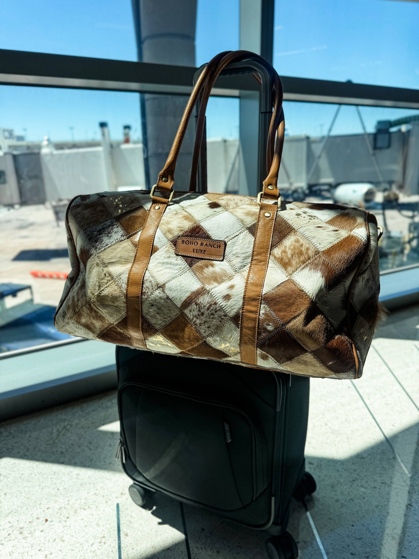 BOHO LUXE DUFFLE Weekender Leather Hair-On Cowhide Travel Bag