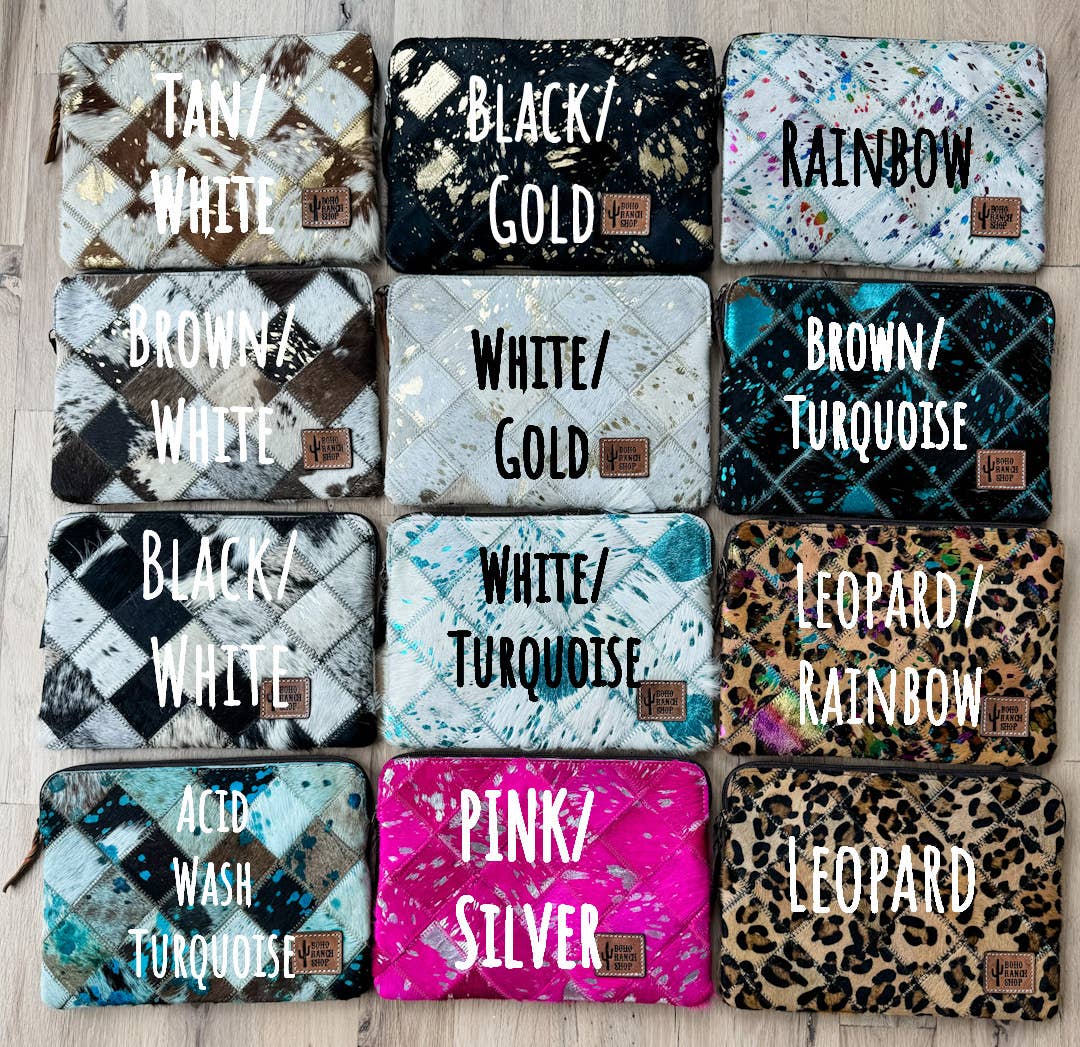 Cowhide Laptop Sleeve LARGE - PINK/SILVER